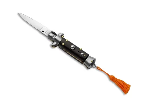 SKM 4.65" Buffalo Horn Stiletto Automatic Knife Plain Blade