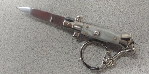 SKM Imitation Pearl 3.75" Stiletto Automatic Knife Satin Flat Keychain