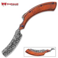 Shinwa Kamisori Blood Wood Folding Knife Straight Razor Damascus