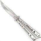 Shoots & Ladders Clip Point Balisong Silver Butterfly Knife with Pocket Clip