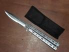 Silver Heavy Diamond Serrated Butterfly Knife