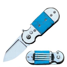 Snub-nose Mini Blue Marble 4.75" Automatic Open Pocket Knife