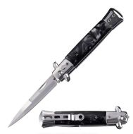 9" Open Classic Stiletto Automatic Knife Black Pearl Handle