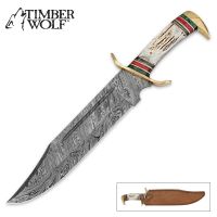 Timber Wolf Custom Stag Damascus Steel Bowie Knife