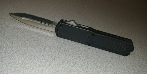 Titan Black Carbon Fiber D/A OTF Automatic Knife Satin Dagger