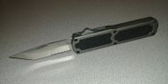 Titan Gray Grip D/A OTF Automatic Knife Satin Tanto Serrated