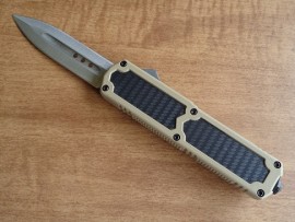 Titan Tan Carbon Grip D/A OTF Automatic Knife Satin Dagger