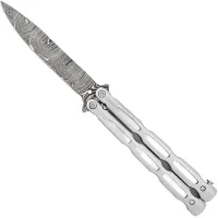Unchained Damascus Steel Drop Point Heavy Duty Butterfly Knife