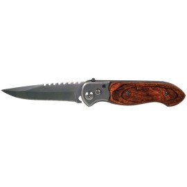 8" Wood Overlay Handle Drop Point Automatic Knife