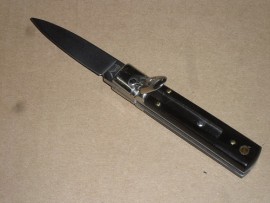 AKC Ebony Wood 6 Inch Lever Lock Automatic Knife Side Opening Italian Sprenger