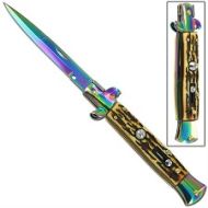 9.5" Titanium Stag Stiletto Automatic Knife Satin Bayo
