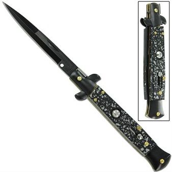 Best Value Black Marble Milano Stiletto Automatic Knife (8.75" Overall)