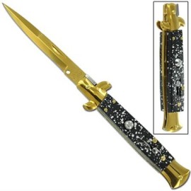 Milano Switchblade Stiletto Gold Splash Autoamatic Knife