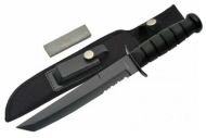 Black Tactical Survival Knife Tanto Serrated 12.5 Inch