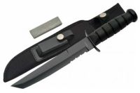 Black Tactical Survival Knife Tanto Serrated 12.5 Inch